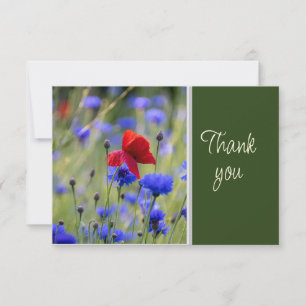 Mooie Blauwe Rode Bloemen WatercolorDank je Bedankkaart