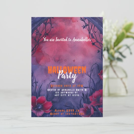 Mooie Blauwe Rode Boog Halloween Party Kaart (Staand voorkant)