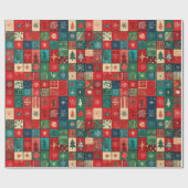 Mooie blauwe rode patchwork blokken cadeaupapier (Vlak)