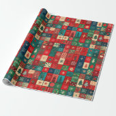 Mooie blauwe rode patchwork blokken cadeaupapier (Uitgerold)