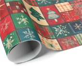 Mooie blauwe rode patchwork blokken cadeaupapier (Rol Hoek)