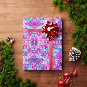 Mooie blauwe roze bloemen patronen cadeaupapier