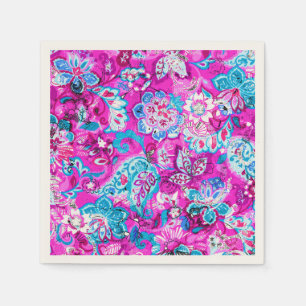 Mooie blauwe roze bloemen patronen servetten