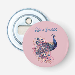 Mooie Blauwe Roze Marine Blauwe Pauw Button Flesopener