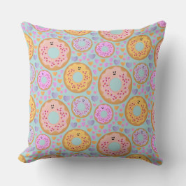 Mooie Blauwe Roze Pastelkleurige Donuts & Hartjes Kussen