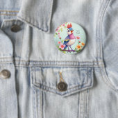 Mooie Blauwe Roze Vogel Bloem Knop Ronde Button 5,7 Cm (In situ)