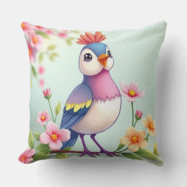 Mooie Blauwe Roze Vogel Bloem Kussen