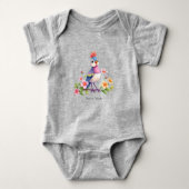 Mooie Blauwe Roze Vogel Bloemige Baby Body Romper (Voorkant)