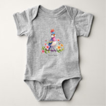 Mooie Blauwe Roze Vogel Bloemige Baby Bodysuit