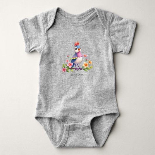 Mooie Blauwe Roze Vogel Bloemige Baby Bodysuit (Voorkant)