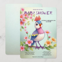 Mooie Blauwe Roze Vogel Bloemige Baby Shower Uitno