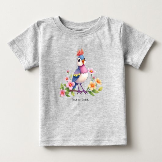 Mooie Blauwe Roze Vogel Bloemige Baby T-Shirt (Voorkant)