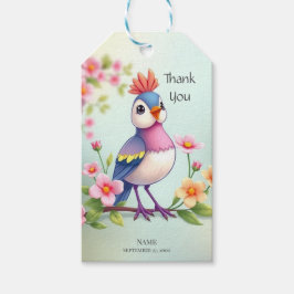 Mooie Blauwe Roze Vogel Bloemige Gift Tag Cadeaulabel