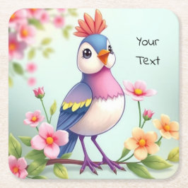 Mooie Blauwe Roze Vogel Bloemige Papier Onderzette Kartonnen Onderzetters