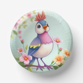 Mooie Blauwe Roze Vogel Bloemige Papieren Kom