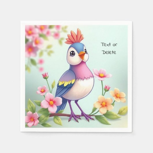 Mooie Blauwe Roze Vogel Bloemige Servetten (Voorkant)