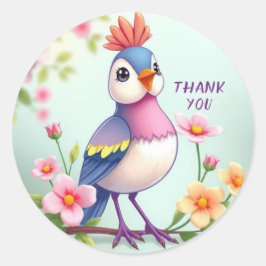 Mooie Blauwe Roze Vogel Bloemsticker Ronde Sticker