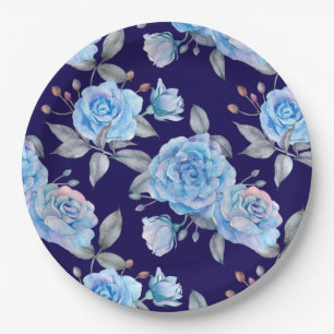 Mooie blauwe rozen, marineblauwe achtergrond, papieren bordje