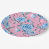 Mooie blauwe rozen, pastelroze achtergrond, papieren bordje (Gekanteld)