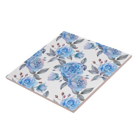 Mooie blauwe rozen tegeltje (Zijkant)