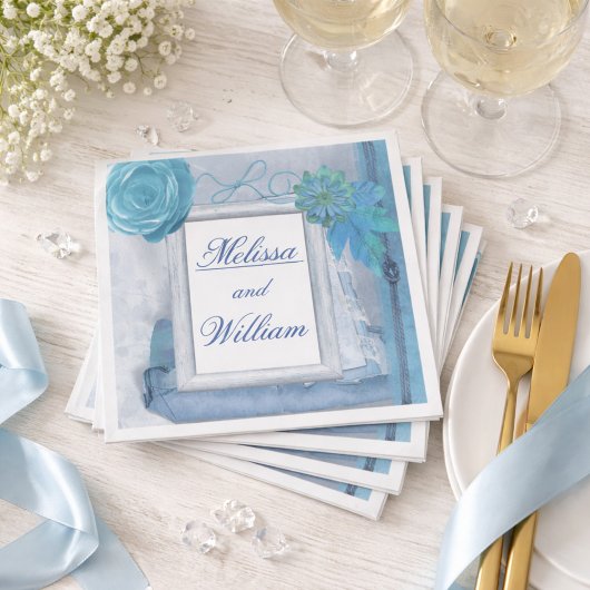 Mooie Blauwe Rustieke Bruiloft Servet