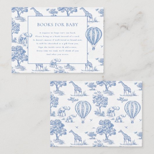 Mooie blauwe safari babyshowers boeken voor baby informatiekaartje (Voorkant / Achterkant)
