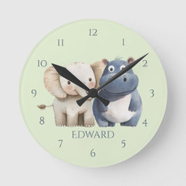 Mooie Blauwe Safari Nijlpaard & Olifant Wandklok