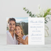 Mooie Blauwe Script Foto Bewaar de Datum Kaart (Staand voorkant)