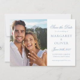Mooie Blauwe Script Foto Save The Date Kaart