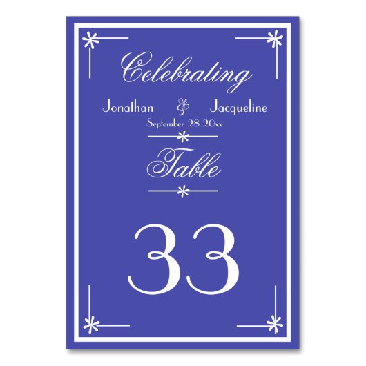 Mooie blauwe script namen klassieke chique bruilof kaart (Voorkant)