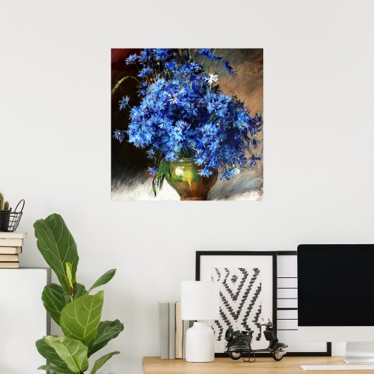 Mooie blauwe sierbloemen poster (Thuiskantoor)