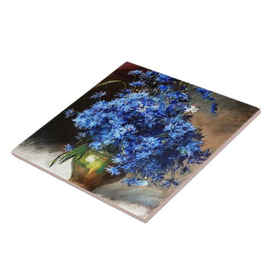 Mooie blauwe sierbloemen tegeltje (Zijkant)