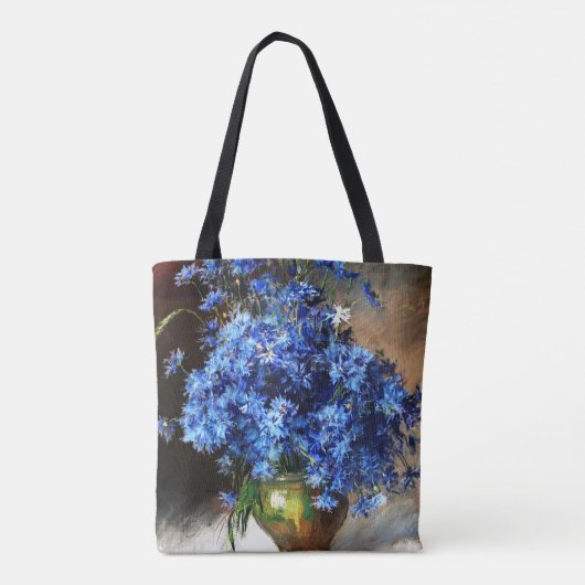 Mooie blauwe sierbloemen tote bag (Achterkant)