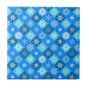 Mooie blauwe sneeuwvlokpatronen ontwerp tegeltje