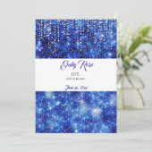 Mooie, Blauwe Sparkle Glitter, Bat Mitzvah Kaart (Staand voorkant)