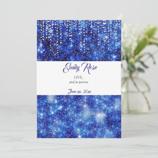 Mooie, Blauwe Sparkle Glitter, Bat Mitzvah Kaart (Staand voorkant)