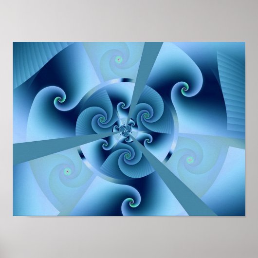 Mooie Blauwe Spiral Fine Fractal Art Poster (Voorkant)