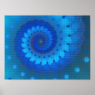 Mooie Blauwe Spiral Fine Fractal Art Poster