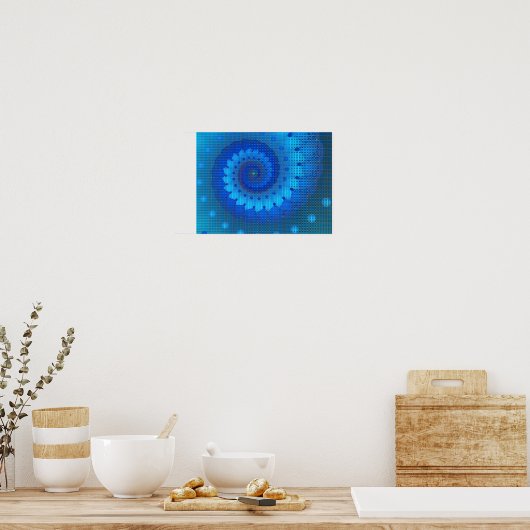 Mooie Blauwe Spiral Fine Fractal Art Poster (Keuken)