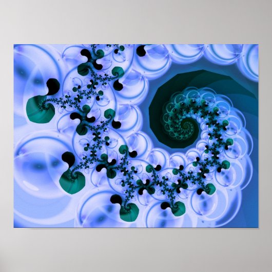 Mooie Blauwe Spiral Fine Fractal Art Poster (Voorkant)