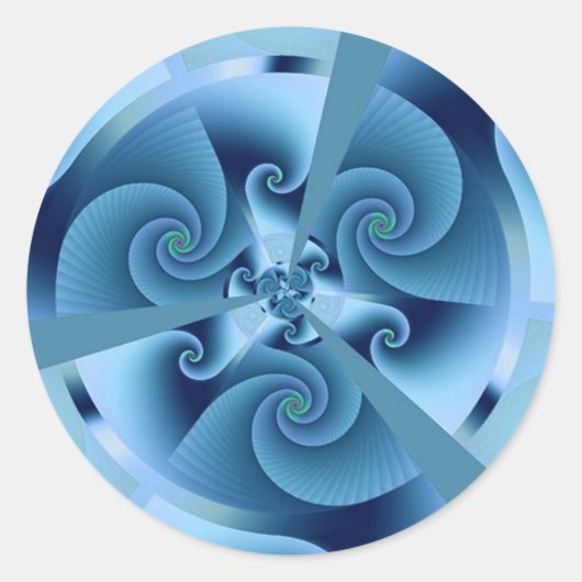 Mooie Blauwe Spiral Fine Fractal Art Ronde Sticker (Voorkant)