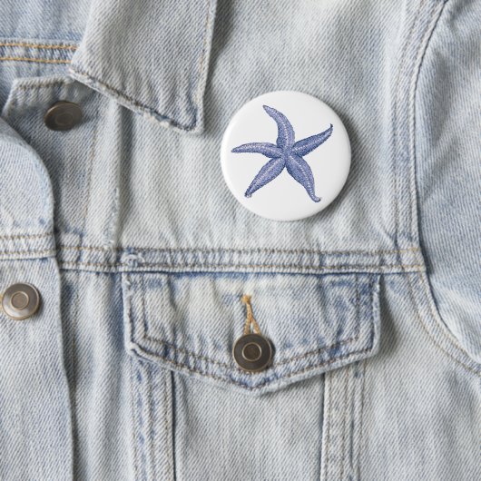 Mooie Blauwe Starfish Illustratie Ronde Button 5,7 Cm (In situ)