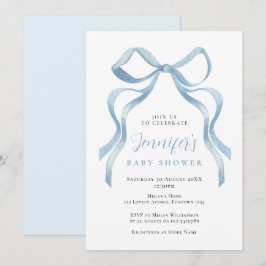 Mooie blauwe strik baby shower uitnodiging