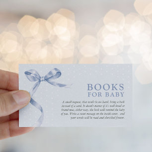 Mooie blauwe strik boek verzoek baby shower informatiekaartje