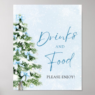 Mooie Blauwe Strikken Kerstboom Eten en Drinken Poster