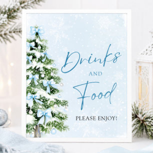 Mooie Blauwe Strikken Kerstboom Eten en Drinken Poster