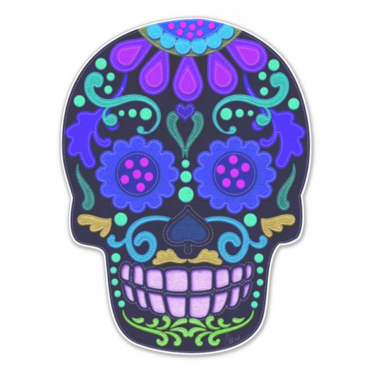 Mooie blauwe suikerschedel | Faux zien er groot ui Sticker (Voorkant)