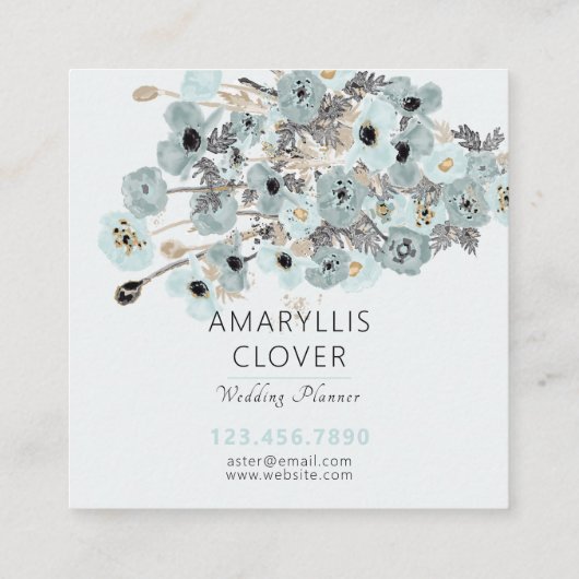 Mooie blauwe tapijt zwarte papaver vierkante visitekaartje (Achterkant)