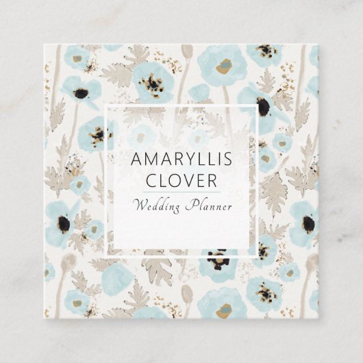 Mooie blauwe tapijt zwarte papaver vierkante visitekaartje (Voorkant)