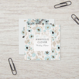 Mooie blauwe tapijt zwarte papaver vierkante visitekaartje